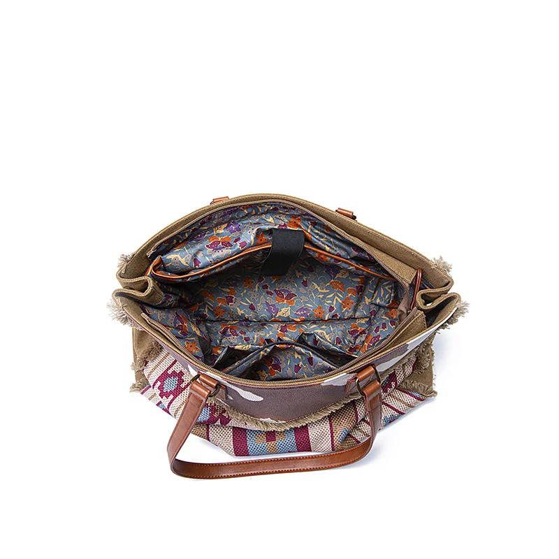 XMESSUN New Trendy Vintage Bohemian Canvas Bag,Fashion European and American Cotton Linen Shoulder Bag Casual Crossbody Bag