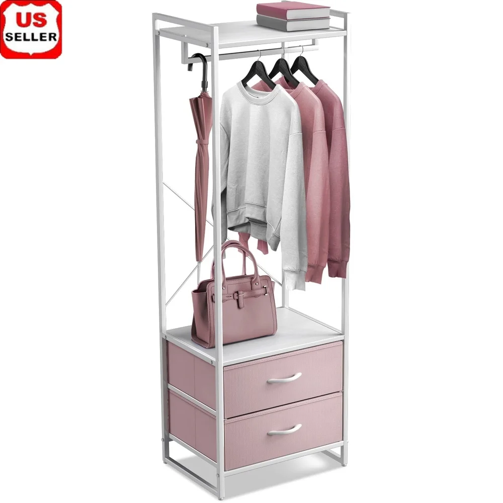 

Clothing Rack with Drawers Freestanding Organizer Shirts Dresses Jackets Portable Storage Solution Kids Room Laundry Bedroom