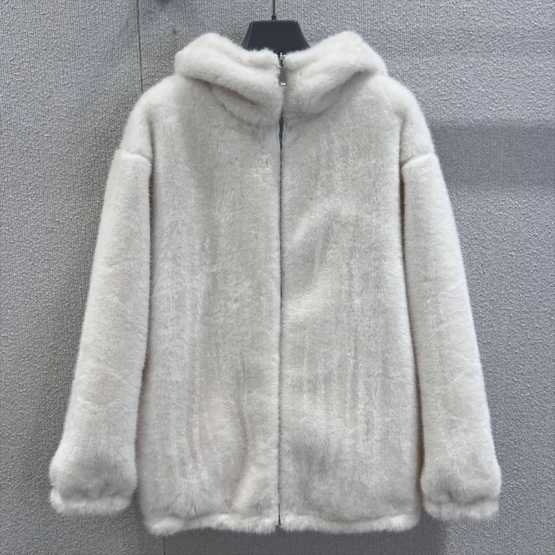 

High quality Double-sided wearable women's winter thick coat with simple hood - luxurious and comfortable clothing 25121310