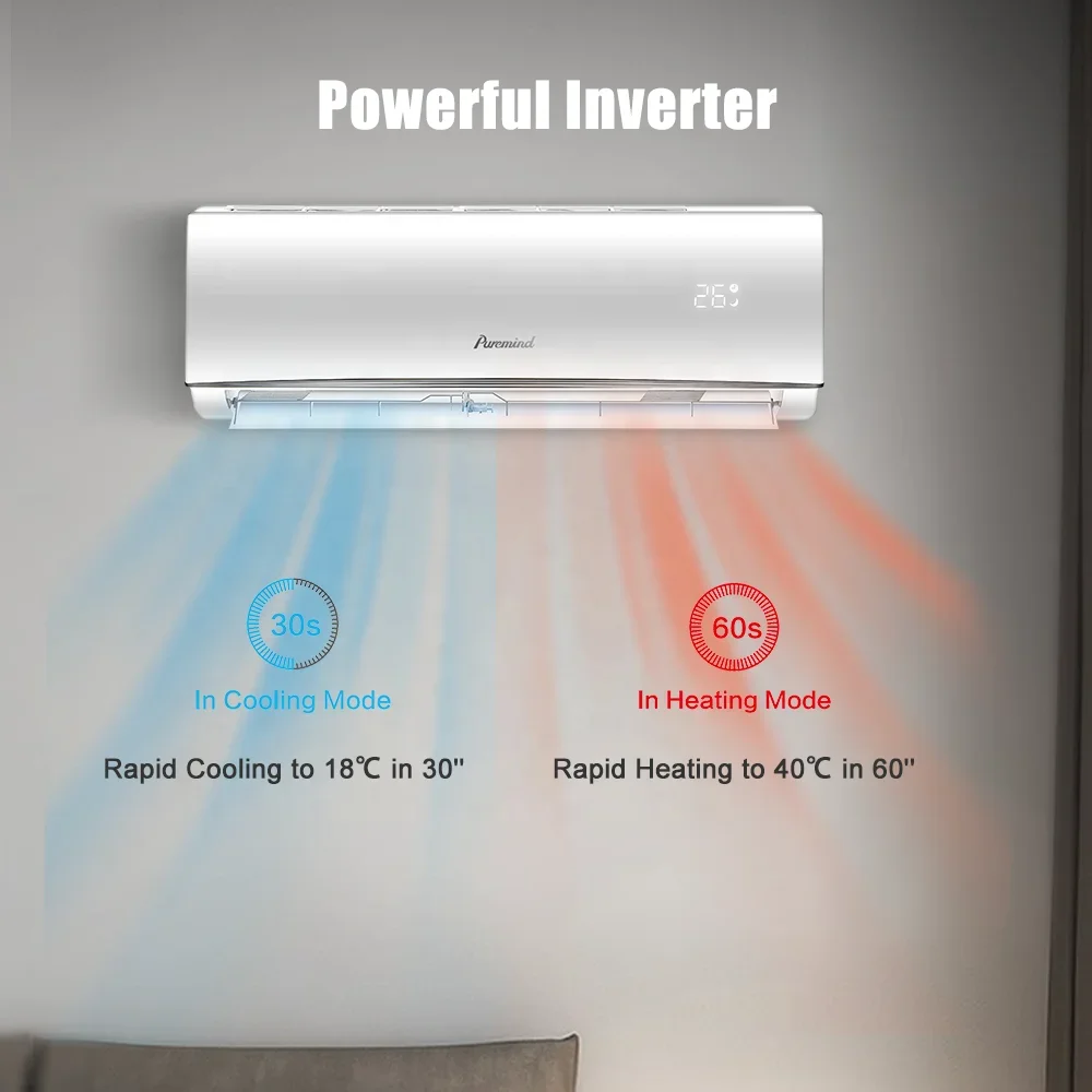 Puremind Residential Split Air Conditioner Ductless 9000Btu 12000Btu 18000Btu R410a/R32 Wall Mounted Air Conditioning Wind Free