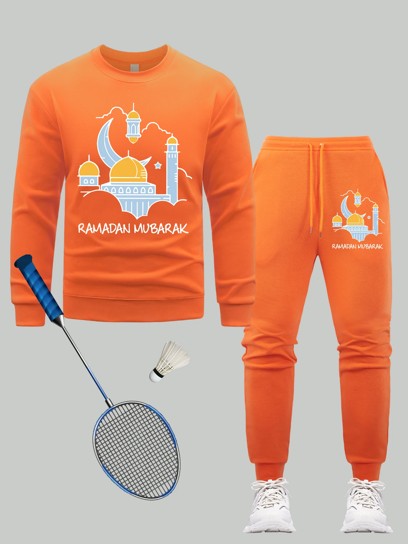 

Рамадан Мубарак, мужской комплект с буквенным принтом, повседневные пуловеры в стиле Харадзюку, осенняя флисовая мужская уличная одежда, спортивные штаны в стиле хип-хоп