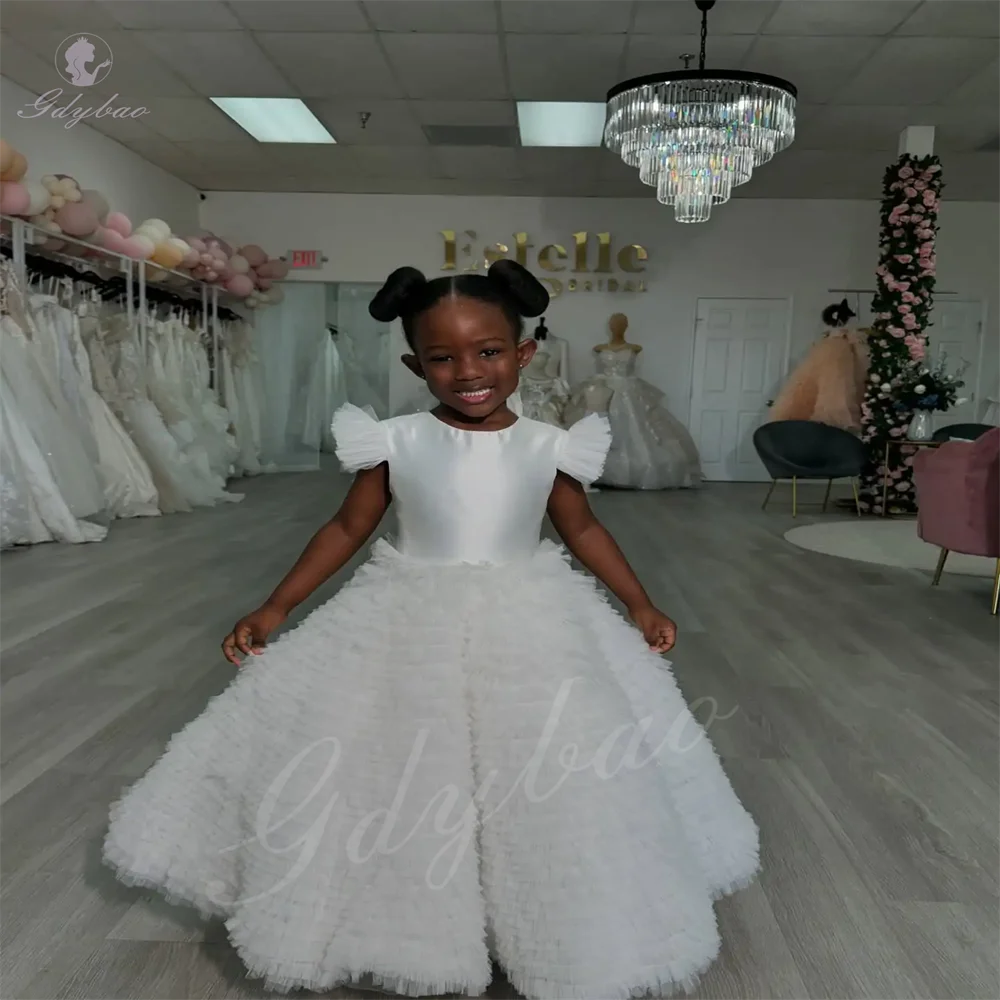 فساتين فتاة الزهور الحمراء منفوش لحفلات الزفاف من التول للأطفال وحفلات أعياد الميلاد والمناسبات الرسمية ومهرجانات التجميل حسب الطلب