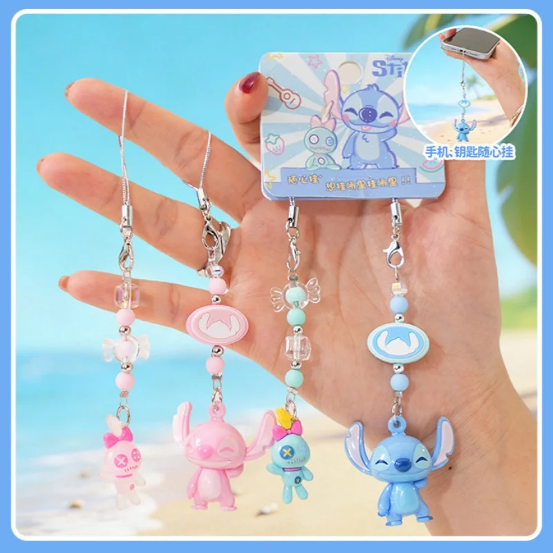 

Disney Genuine StitchCartoon Keychain Booger Couple Interlocking Mini Figurine Bag Charms Mobile Phone Accessory Small Gift Idea