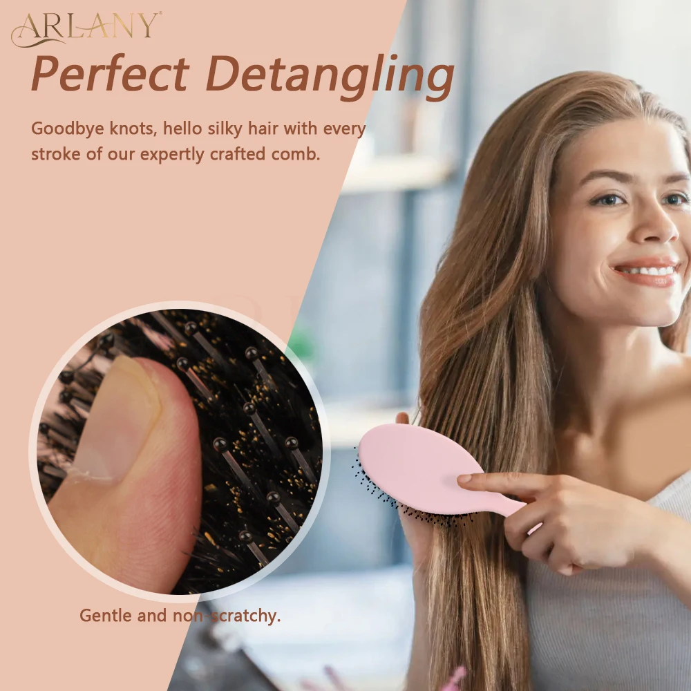 

ARLANY Matte Finish Boar Bristle Hair Brush Nylon Teeth with Round Tip Cushion Brush for Women Girls Hair Hair Styling Smoothing