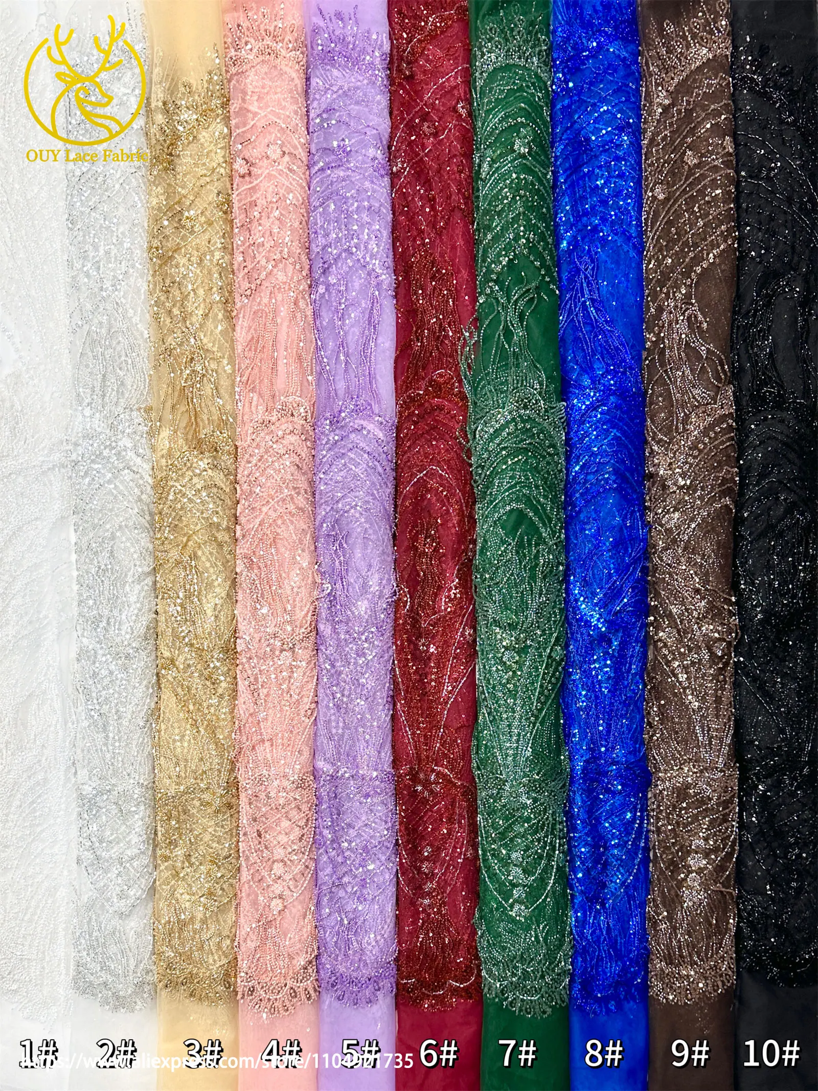 3D Luxuriöser Afrikanischer Handgefertigter Perlen-Spitzenstoff 2026 Französischer Nigerianischer Pailletten-Spitzenstoff für Brautkleider und Hochzeitskleider – Detail 31