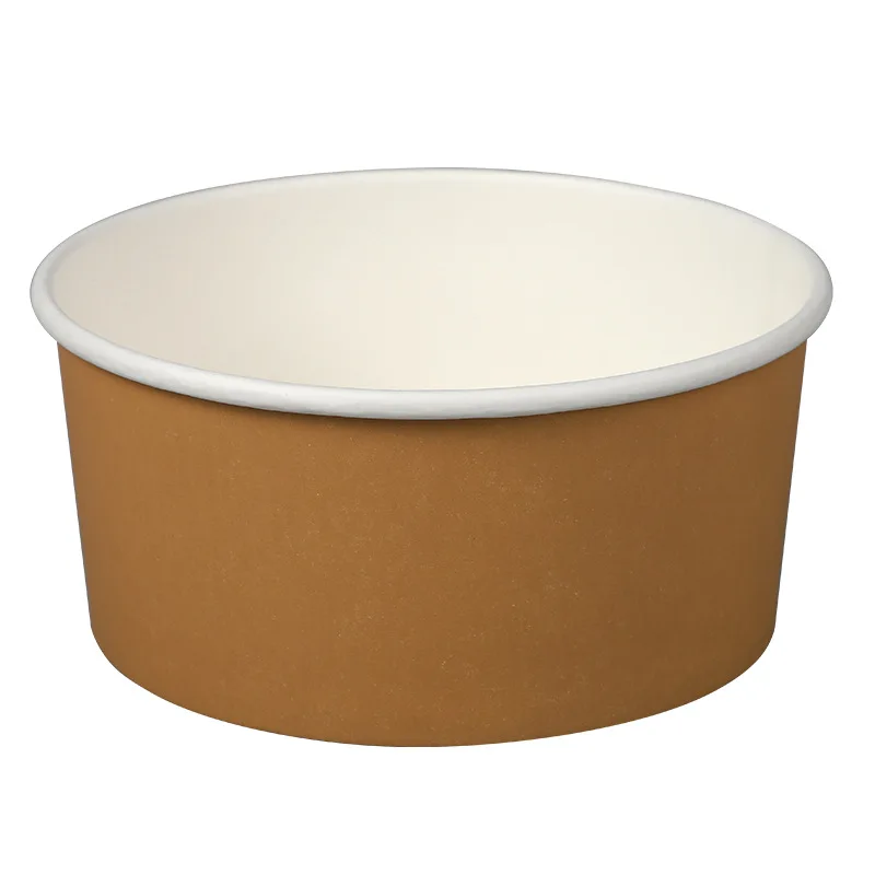 10 PCS Kraft light food paper bowl salad bowl thickened disposable bowl wholesale round with lid fast food takeaway packing