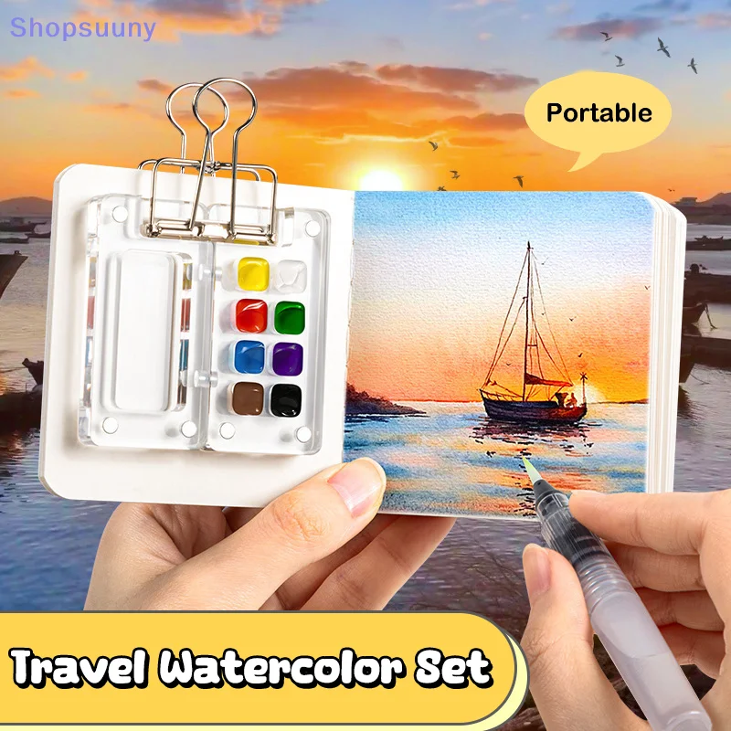 [SU]Travel Watercolour Paint Palette Set Mini Pocket Artist Watercolor Paint Palette Travel Sets For Painters Artists Students