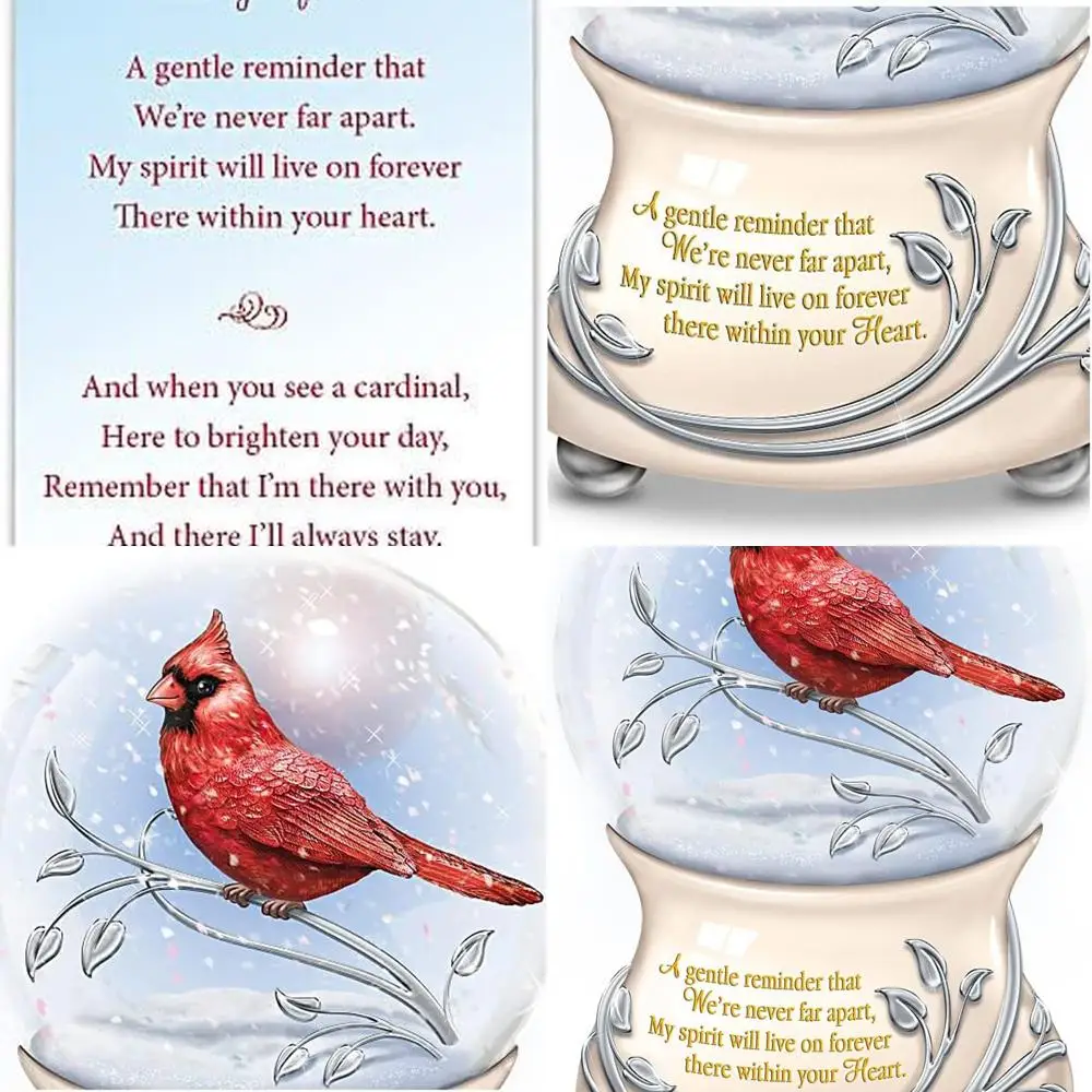 

Heavenly Cardinal Memorial Glitter Globe, Porcelain Heirloom Base, Plays 'Always in My Heart'
