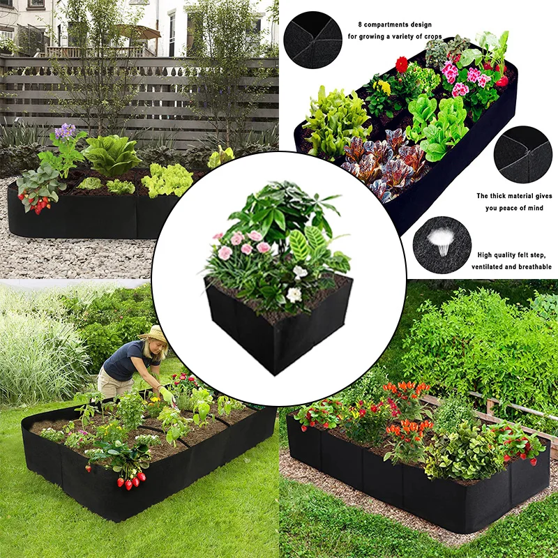 1pc Garden Planting Bag Multi-gird Felt Growing Bag Rectangle Planting Nursery Pot Vegetable Tomato Potato Planting Container