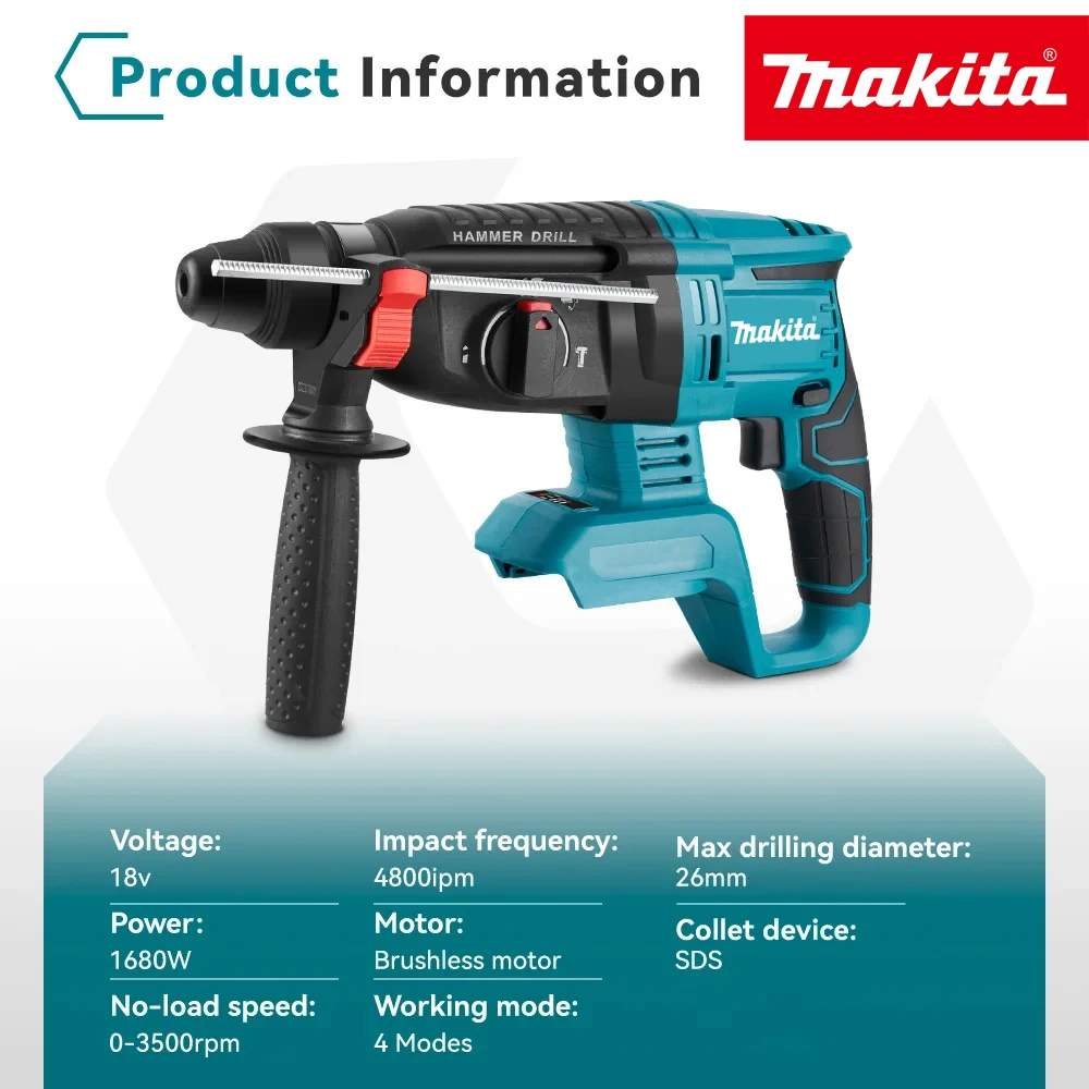 Makita Akku 26MM 2200W Bürstenloser Elektrischer Bohrhammer Kabelloser Schraubendreher Rotationswerkzeug für Makita 18V Akku