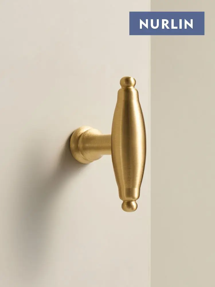 NURLIN Solid Brass T-bar Cabinets Doors Drawers Furniture Pastoral American European French Style Matte Gold Handle