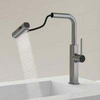 Fashion Faucet Brass Waterfall Raindance Kitchen Sink Pull Out Stream Sprayer Hot Cold Water Rotation Spout Mixer Wash Tap