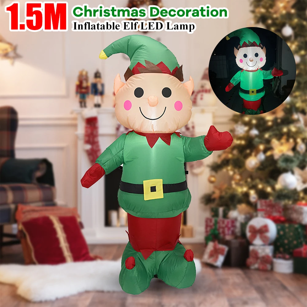 

Christmas Decoration 1.5M Inflatable Elf LED Light Cartoon Giant Elf Lamp Birthday Festive Atmosphere Garden Lawn Porch Decor