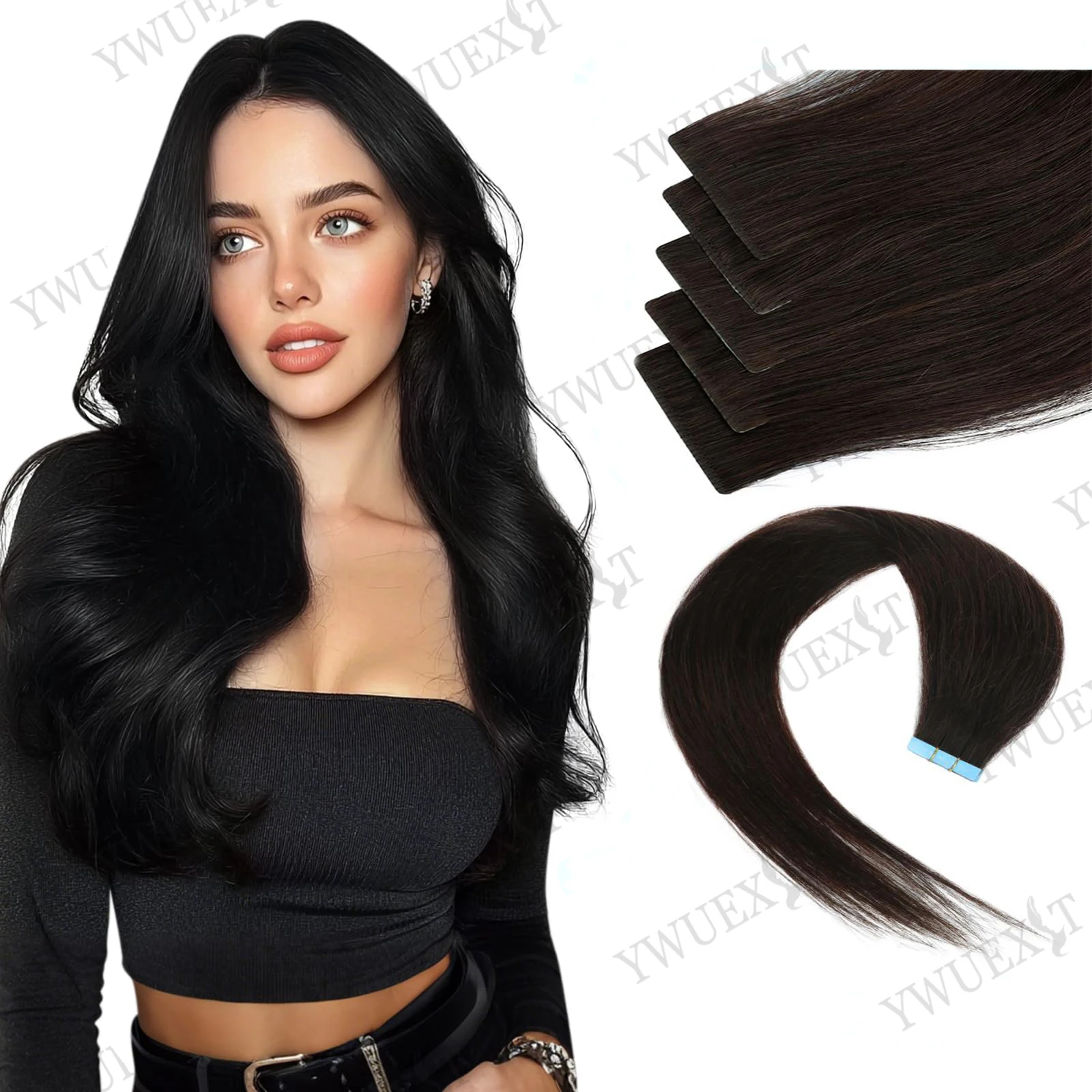 Invisible Tape in Hair Extensions Skin Weft 100% Remy Human Hair Straight 12