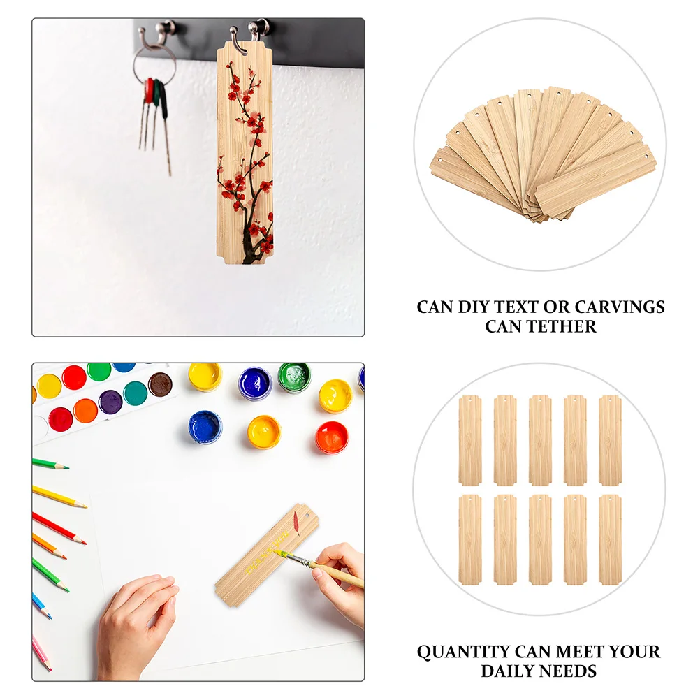 

10 Sets Wooden Diy Bookmarks Carving Page Markers Doodle Hanging Tags Handmade Unfinished Blank Graffiti Reading Locator For