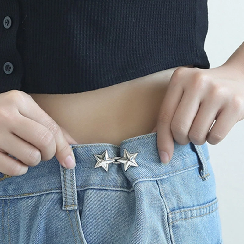 Tighten Waist Button Pin Buttons Alloy Star Adjustable Waist Buckle for Women Girls Tighten Waist Jeans Button