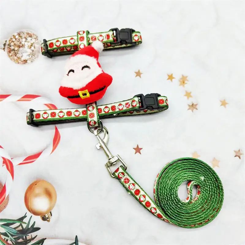 Christmas Dog Collar Adjustable Cat Necklace Christmas Tree Snowman Print Pattern Pet Supplies for Large Medium Small Dogs Cats