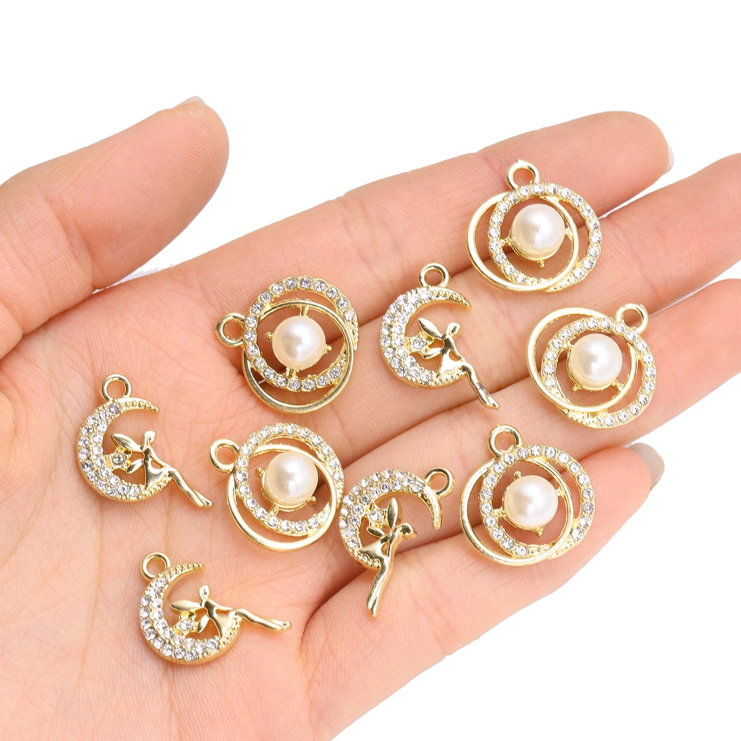 10Pcs Gold Plated Alloy Zirconia Charms Pendant For Jewellery Making Supplies Handcrafted Fashion Earrings Necklace Jewelry