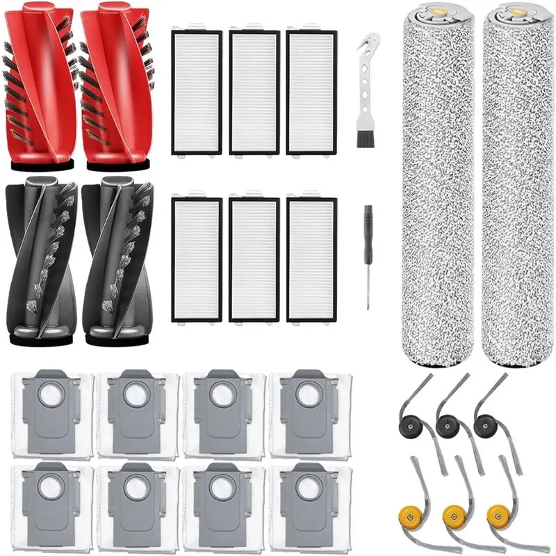 

KEOL-For Roborock Qrevo Curv 2 Flow Replacement Parts, Main Brushes, Filters Dust Bags, Mop Rollers Robot Vacuum Cleaner