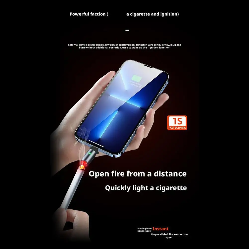 Draagbare elektrische aansteker, kleine sigarettenaansteker, USB Type-C Power, vlamloos winddicht, heren vader cadeau decoratie sleutelhanger