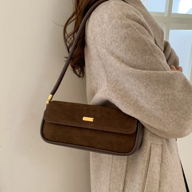 

Модная замшевая кожаная сумка на плечо для женщин, модная портативная повседневная сумка для подмышек, студенческая сумка через плечо