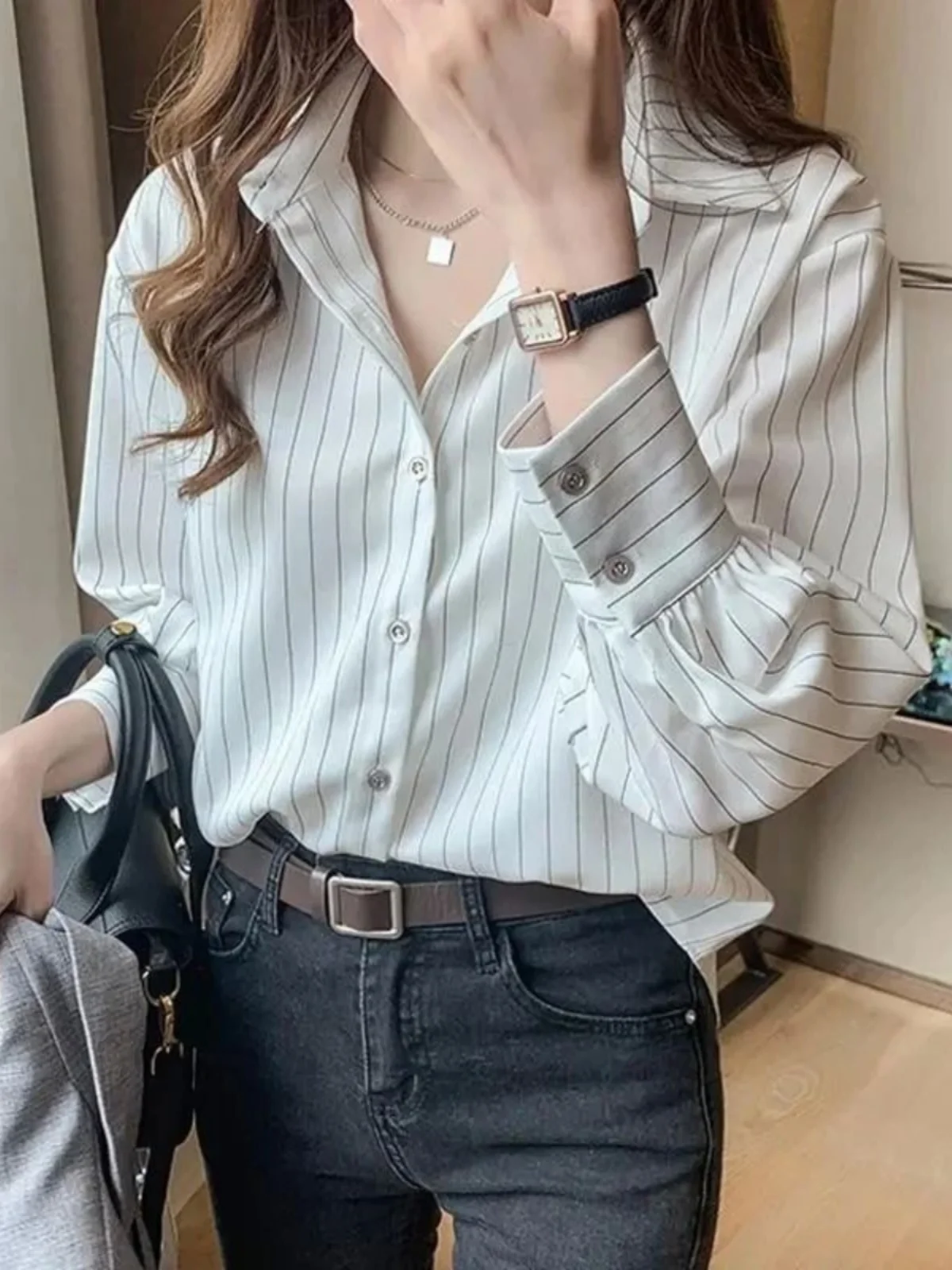 

Женские Long Sve Striped irt Collared Premium Quali Faionable And Sli Ladies irt для молодых женщин