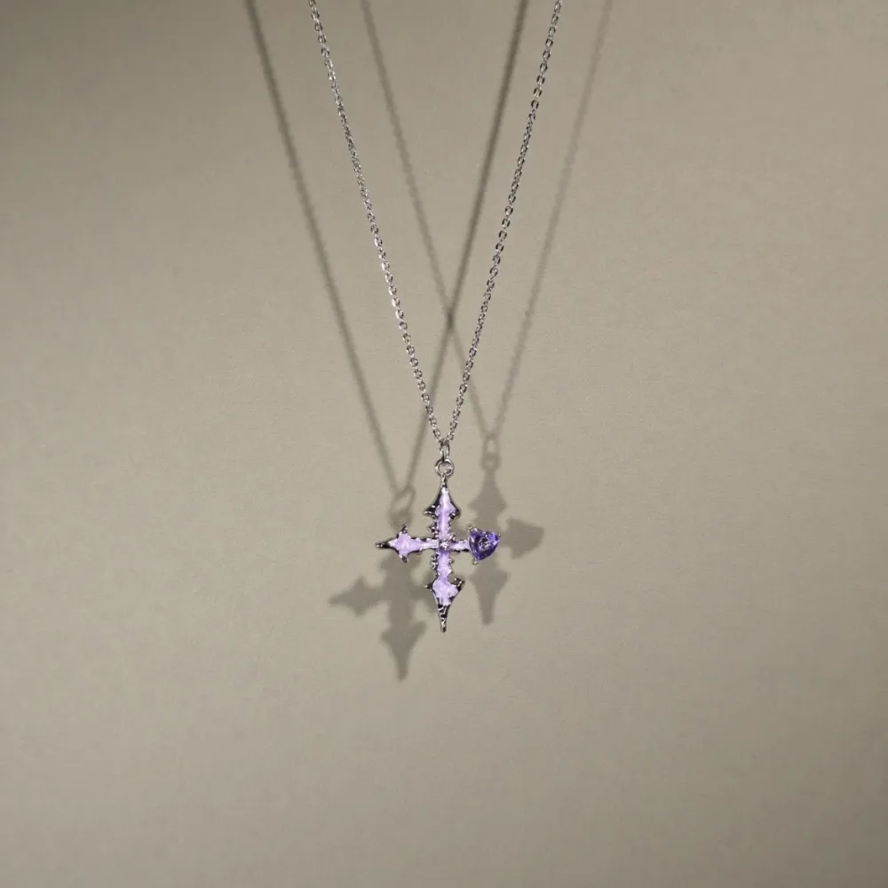 Kalung Vintaga The PurpleCross Salib Zirkon Ungu untuk Wanita