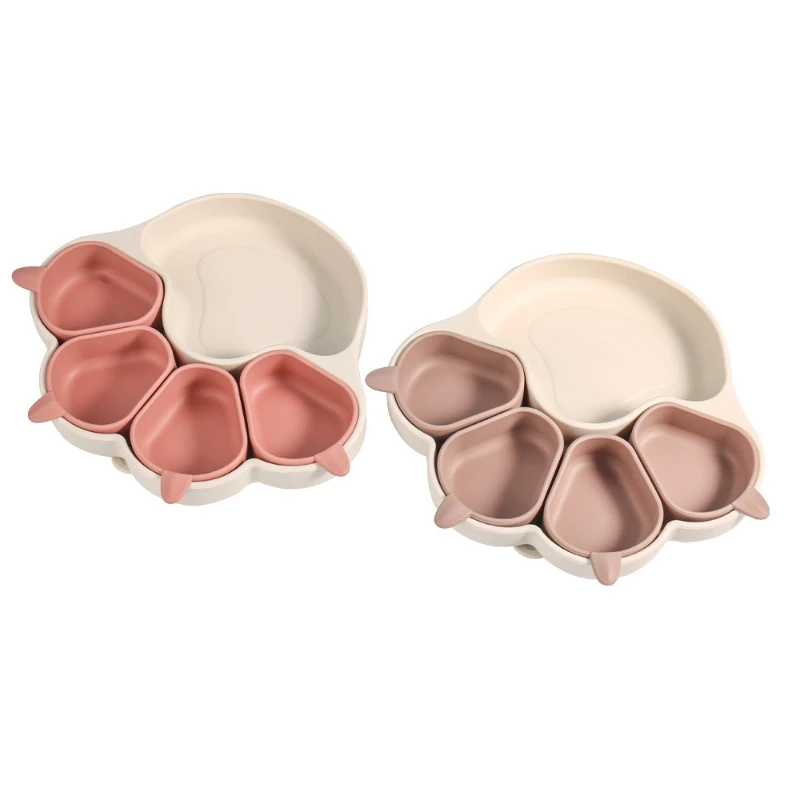 Cat's Paw Plate, Feeding Tableware with Lid, Children's Products, Anti-drop Complementary Food Grid Suction Cup Bowl, Silicone