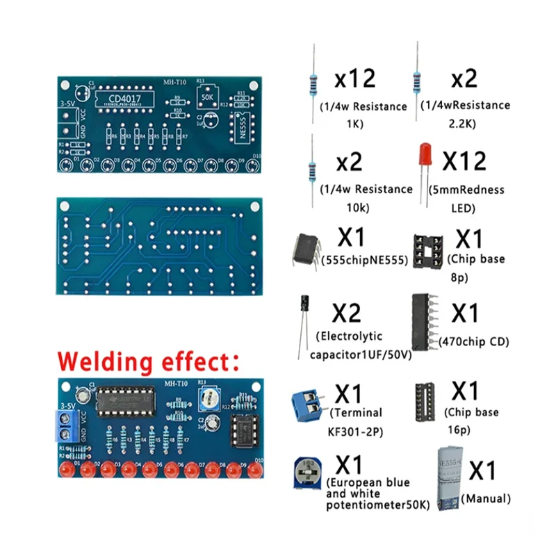 1PCS NE555-CD4017 flowing light Kit, Welding practice board kit, Electronic Fun DIY module, making loose parts