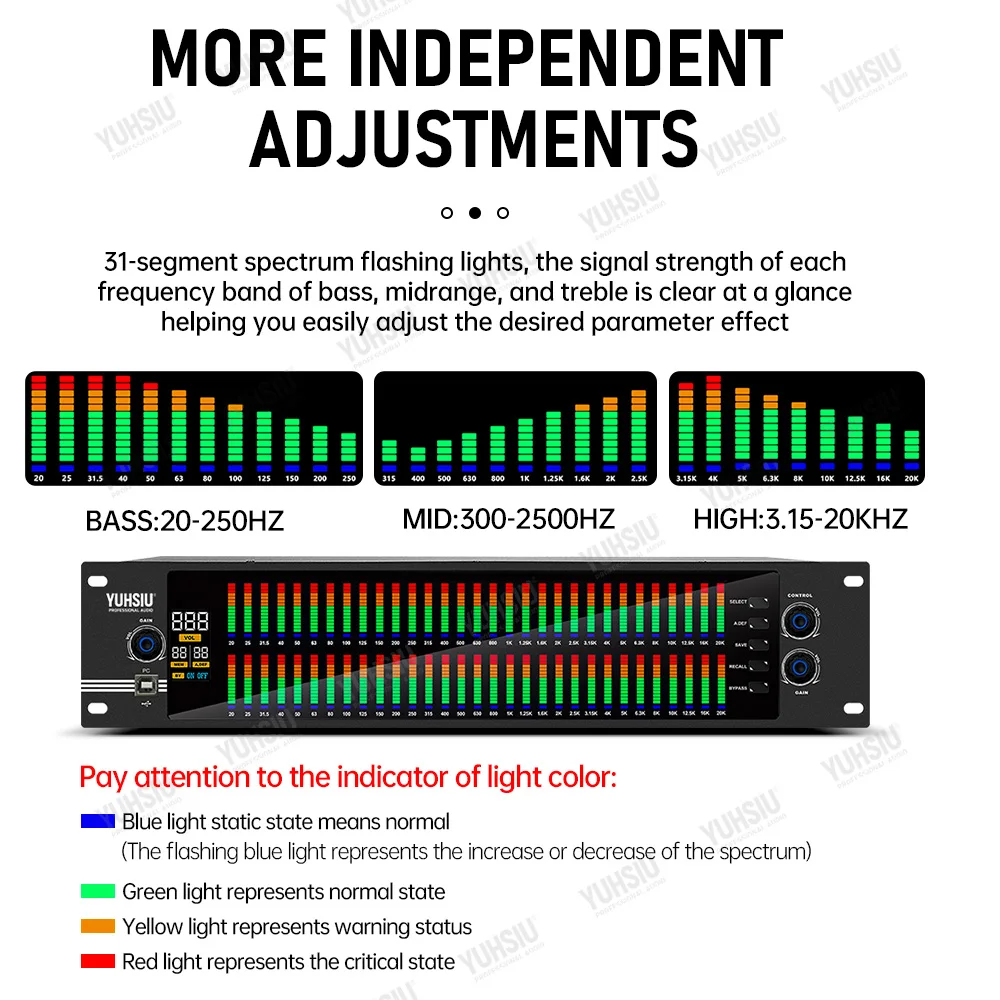 YUHSIU Professional Audio 31 Band Denoise Digital Equalizer Controll Karaoke Dj Sound Equipment For Stage Performance Family