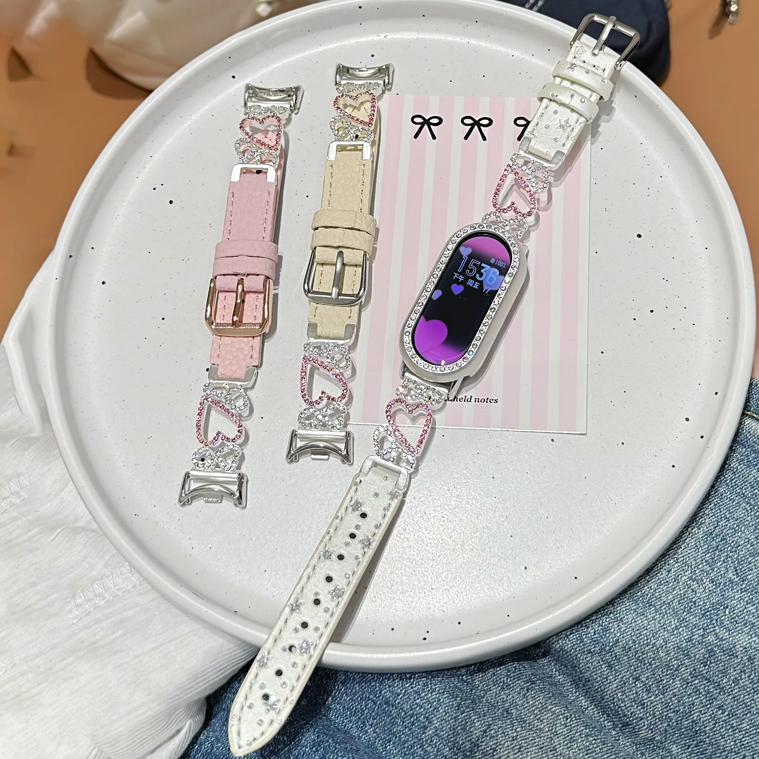 Sparkling Love Collar Women's Leather Strap Compatible for Xiaomi 11 8/9/10 pro for Redmi Watch 4 5 6 Universal Fit 18/20/22mm