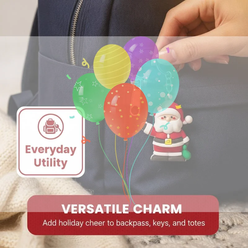 3D Silicone Xmas Keychains Waterproof Cute Cartoon Patterns Assorted Styles for Backpack Decor Christmas Small Gift Kids Favors