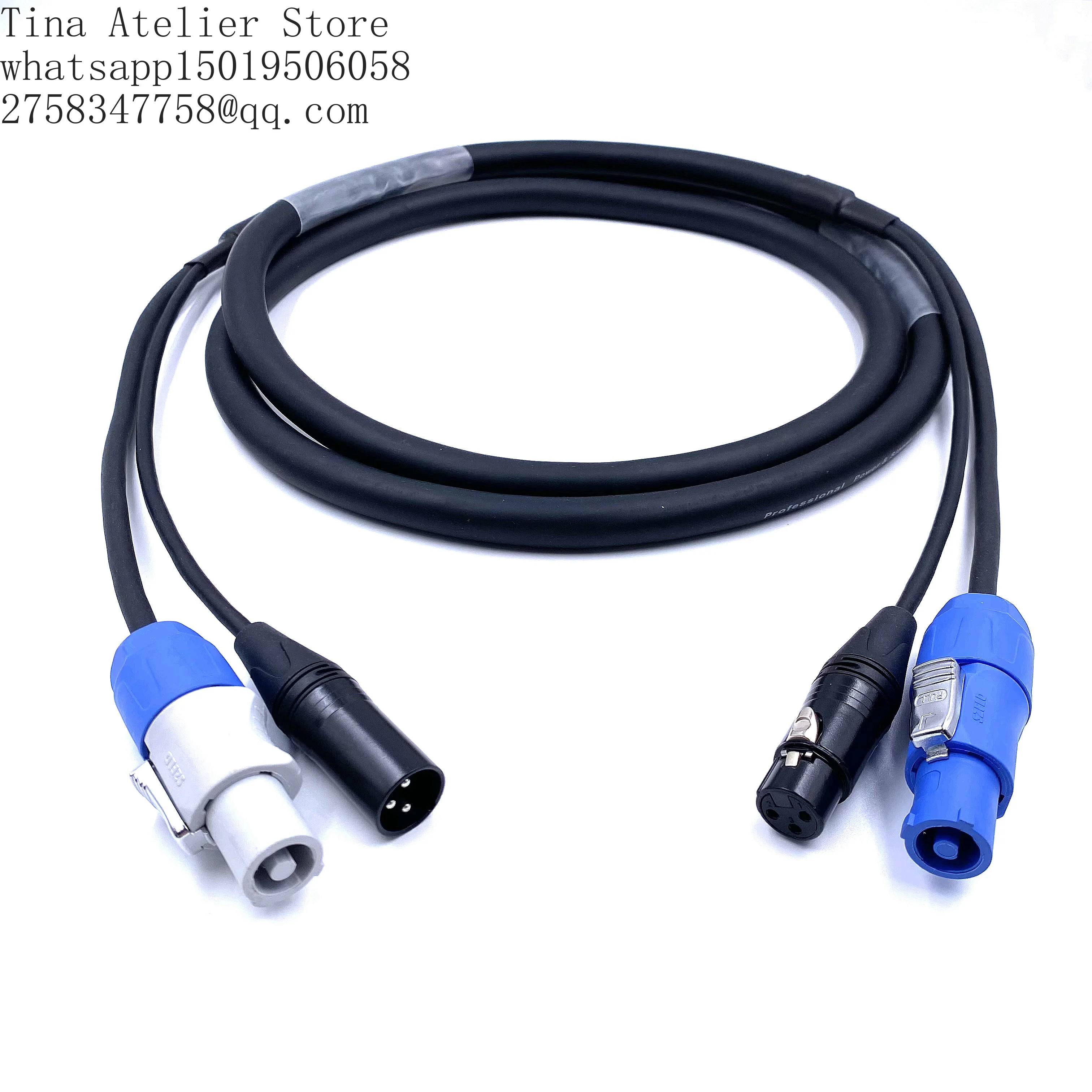 5Meter 15FT Powercon Blue Grey Plug 3Pin XLR Dmx  Hybrid Cable for Stage Light
