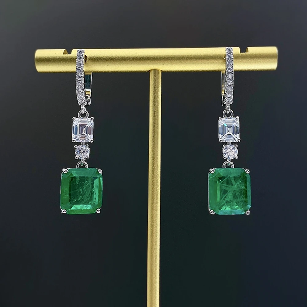 Wong Rain 925 Sterling Silver 10*11MM Emerald Paraiba Tourmaline Gemstone Drop Dangle Earrings Fine Jewelry For Women Wholesale