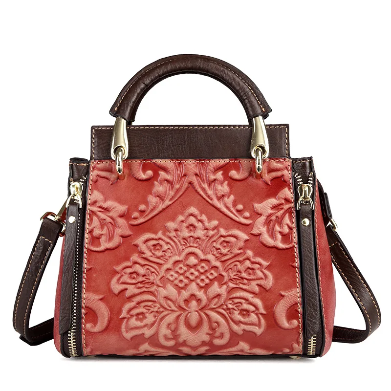 

Vintage Woman Genuine Leather Bag 3D Floral Shoulder Bags For Women 2024 New Handmade Ladies Real Cow Leather Handbag