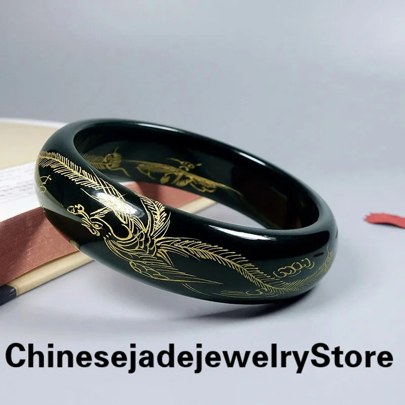 

Natural handmade Hetian phoenix green jade bracelet jade bangle women jade jewelry jadeite jade bangles real jade width 15mm