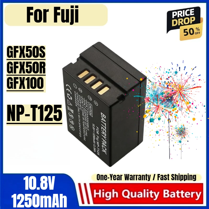 

NP-T125 Battery 10.8V 1250mAh Rechargeable Batteries and Charger for Fuji GFX50S GFX50R GFX100 Camera Battery Charger Battery