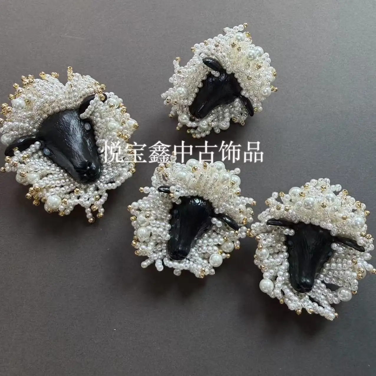 vintage luxurious hand-woven sheep metal 3d brooch stud earrings ear clip ring brooch elegant jewelry