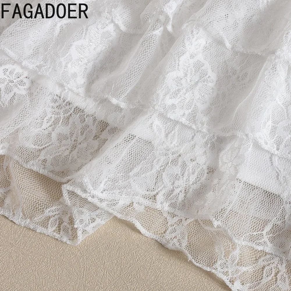 FAGADOER White Sexy Lace Hollow Out Ruffle Halter Mini Dresses 2024 Women Sleeveless Backless Bodycon Vestidos Fashion Clothing