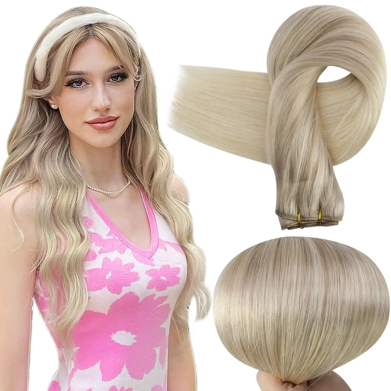 Volledige Glans Menselijk Haar Inslag Extensions Haarbundels Ombre Blonde Kleur 100g Naaien Zijdeachtige Rechte Remy Huid Dubbele inslag Voor Salon