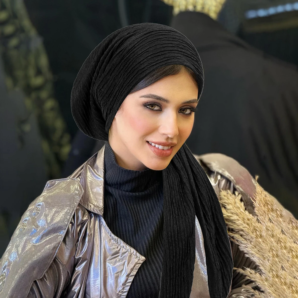 قبعات حجاب عمامة بلون سادة، أشرطة رأس طويلة الذيل، قبعات إسلامية ناعمة قابلة للتمدد، قبعة كيميائية قابلة للتنفس للنساء والفتيات