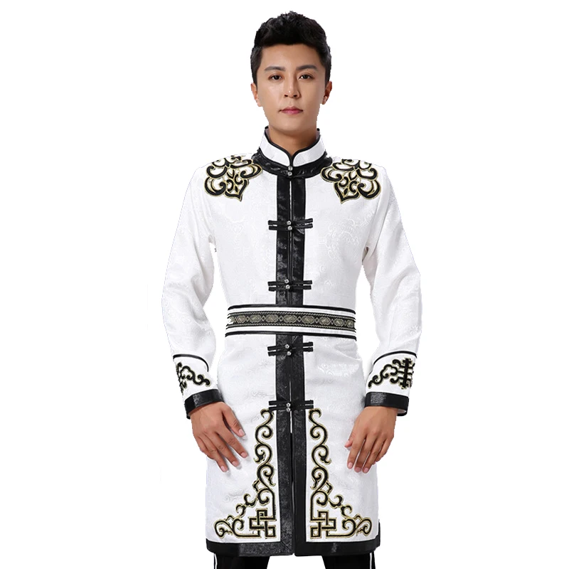 بدلة تانغ بياقة واقفة، زي رجالي منغولي، ثوب أبيض، ملابس المعيشة في المراعي، ملابس ركوب الخيل منغوليا للبالغين #6