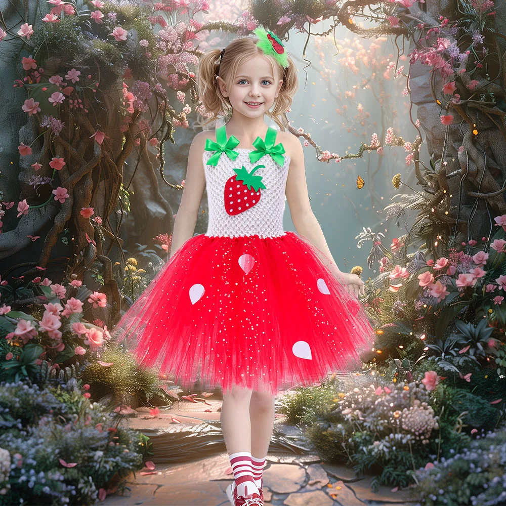 Niedliches Baby-Ballett-Tutu, Erdbeer-Spitzen-Prinzessinnenkleid, Kinder-Geburtstagskostüm, Rollenspiel-Wassermelonen-Weihnachtskleid, Geschenk – Detail 10