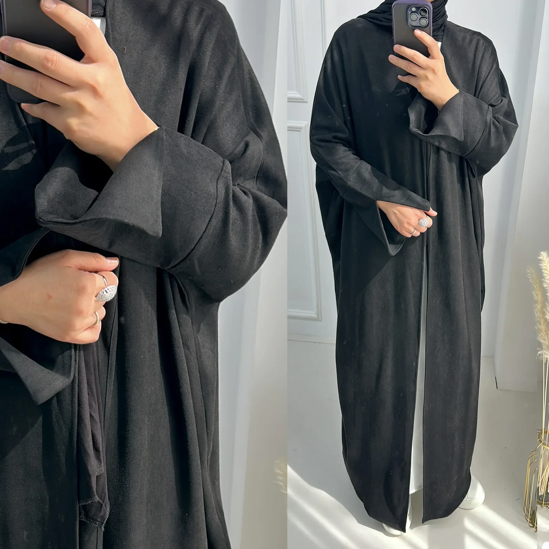 Kimono Abaya de terciopelo grueso para mujer, cárdigan musulmán, abrigo Eid abierto, ropa islámica de lujo de Dubái, caftán turco, Invierno