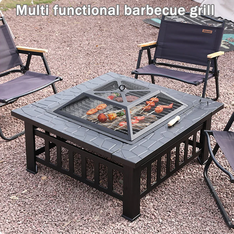 Camping Cooking On Fire - Portable Multi-Function Barbecue Table,Outdoor Charcoal Heating