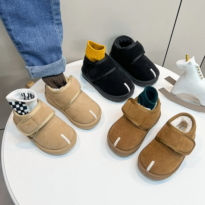 Toddler Boys Girls Warm-lined Cotton Boots 2026 New Winter First Walker Thick Fluffy Snow Boots Non-slip Simple Outdoor Footwear