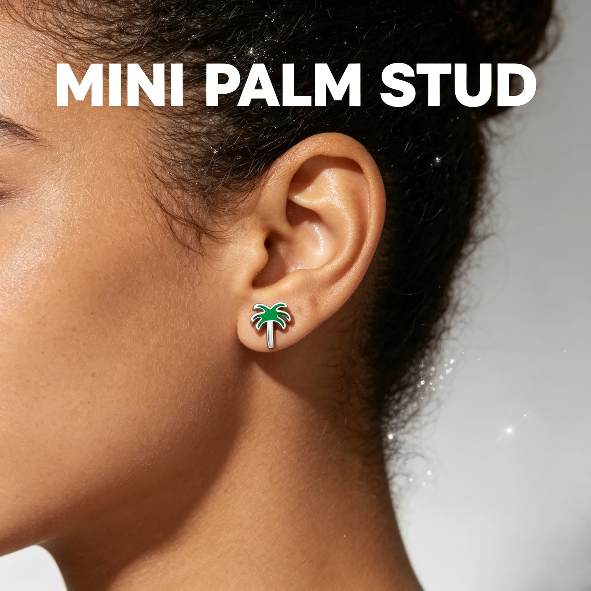 316 Stainless Steel Palm Tree Press Stud Earrings Green Enamel Mini Piercing Plug Ear Studs For Women Daily Jewelry
