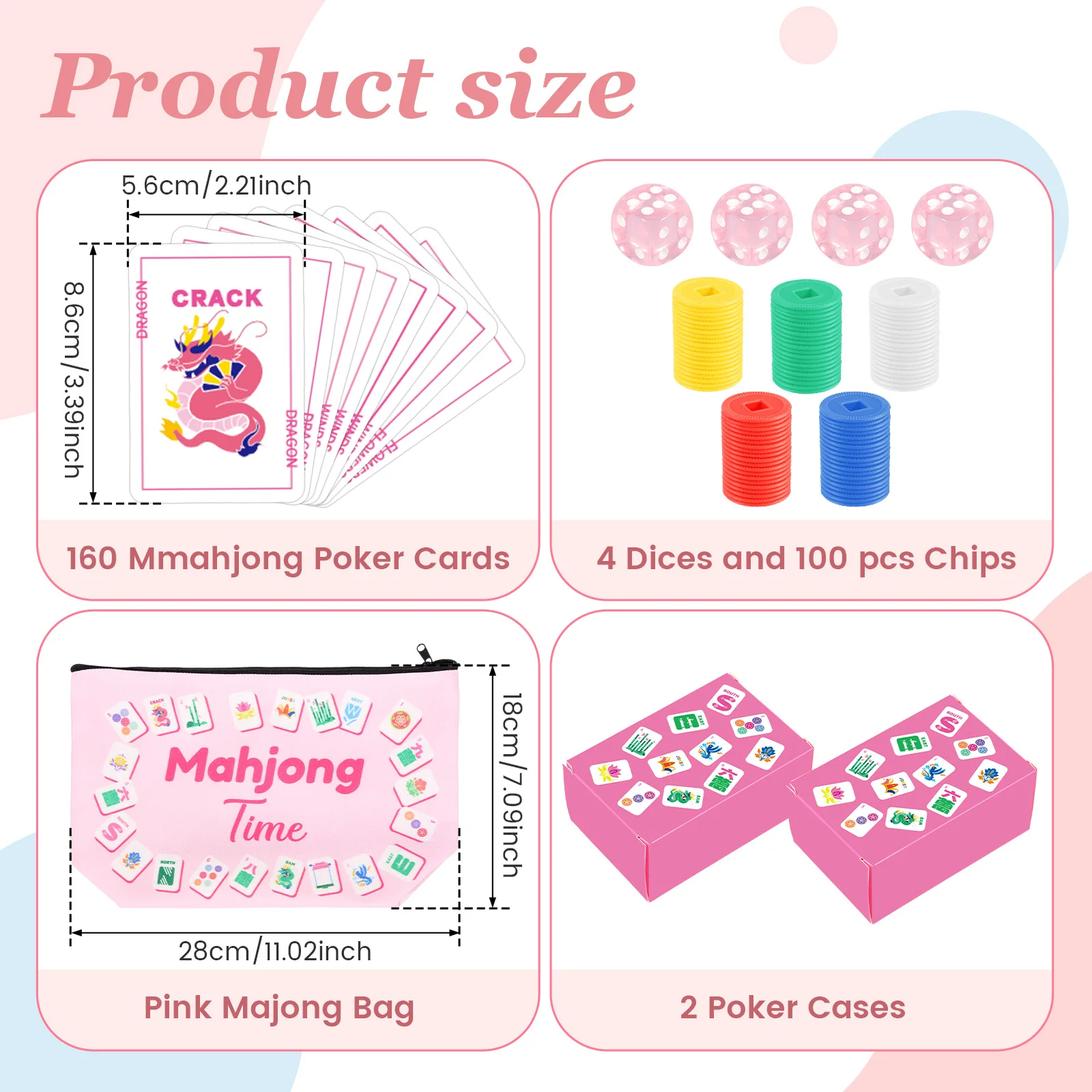 Mahjong Cards Set Waterproof Mahjong Playing Cards Portable Mahjong Card Game with Dice Storage Bag for Travel Paty Family Game