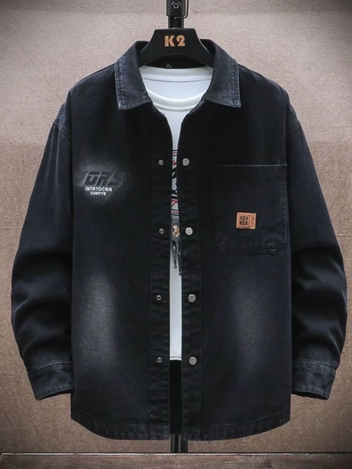 

Мужская джинсовая куртка Waed, весенняя винтажная американская джинсовая куртка с воротником с принтом, молодежная повседневная длинная куртка све