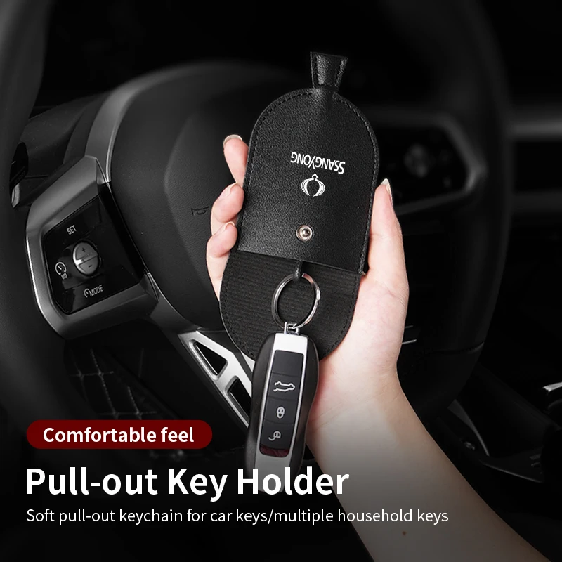 Car Key Case Leather Creative Pull Out Key Case Storage Bag For SsangYong Korando Rexton Kyron Rodius Tivoli Musso view 3